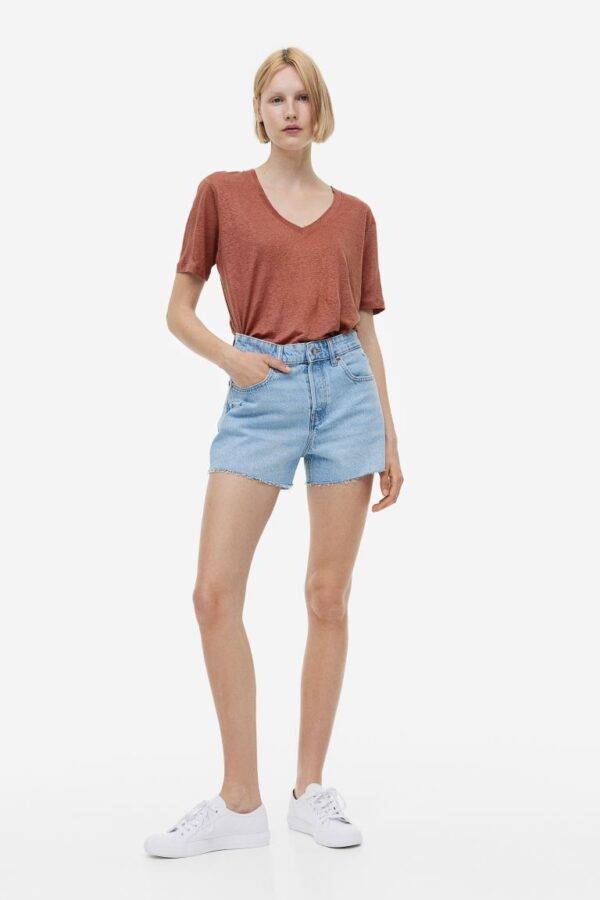 V-neck linen T-shirt - 图片 2
